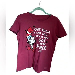 Life is Good Women's Cat in the Hat Got to Be free Short Sleeve Tee size Med
